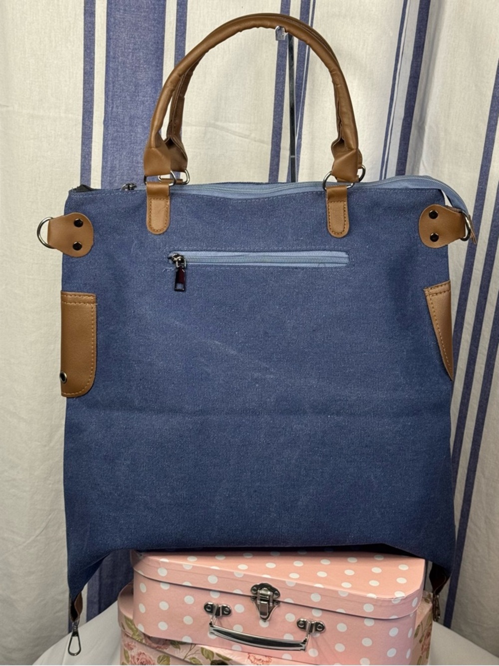 Paris Republique Large Canvas Stamped Messenger Bag with Vegan Leather Accents - Picture 10 of 11